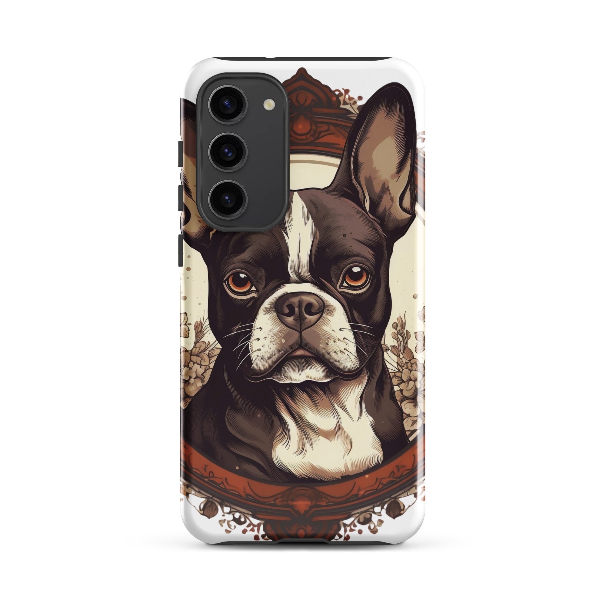 Vintage-Inspired Red Brown Boston Terrier Tough case for Samsung . Glossy Samsung Galaxy S23 Plus