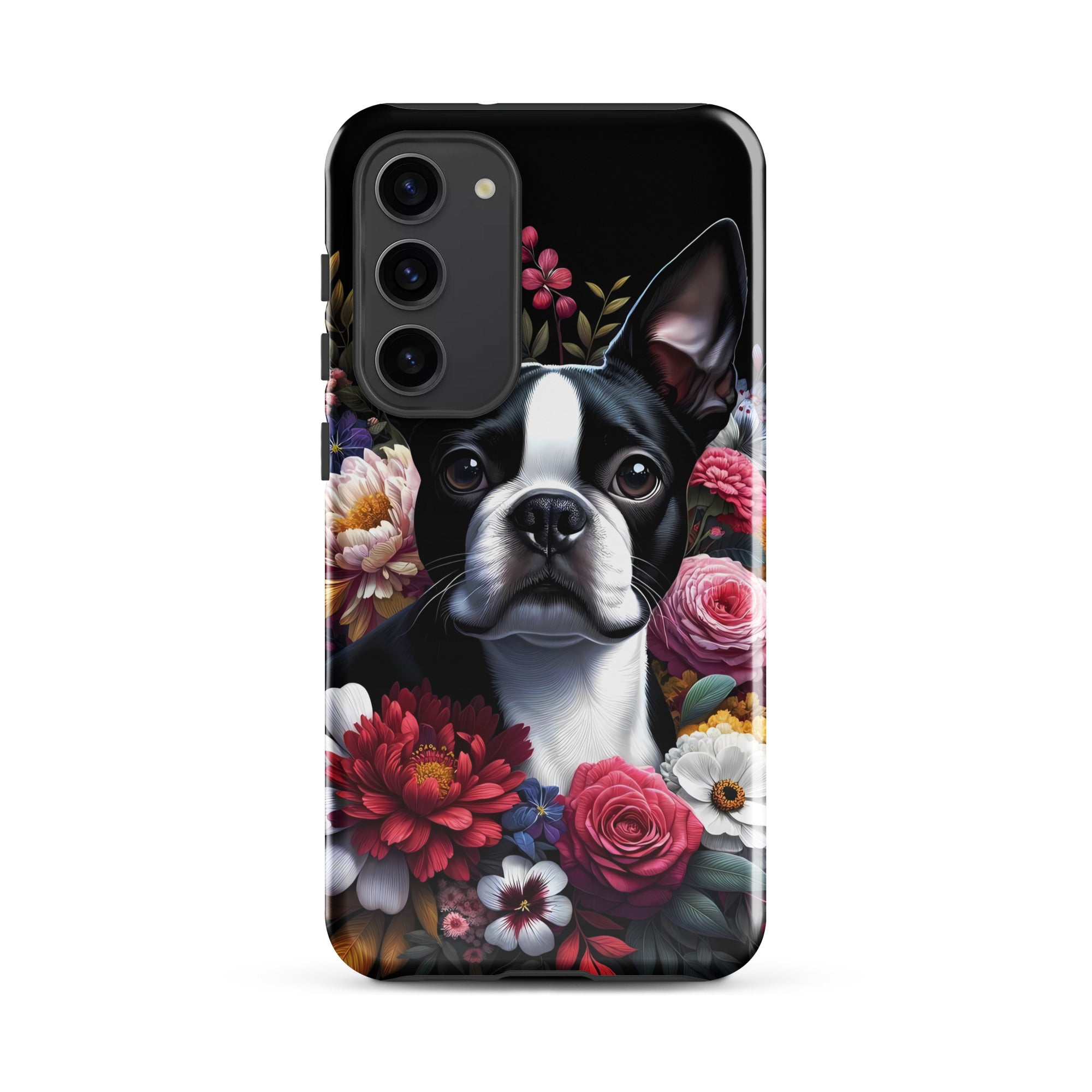Floral Boston Terrier Dog Tough case for Samsung