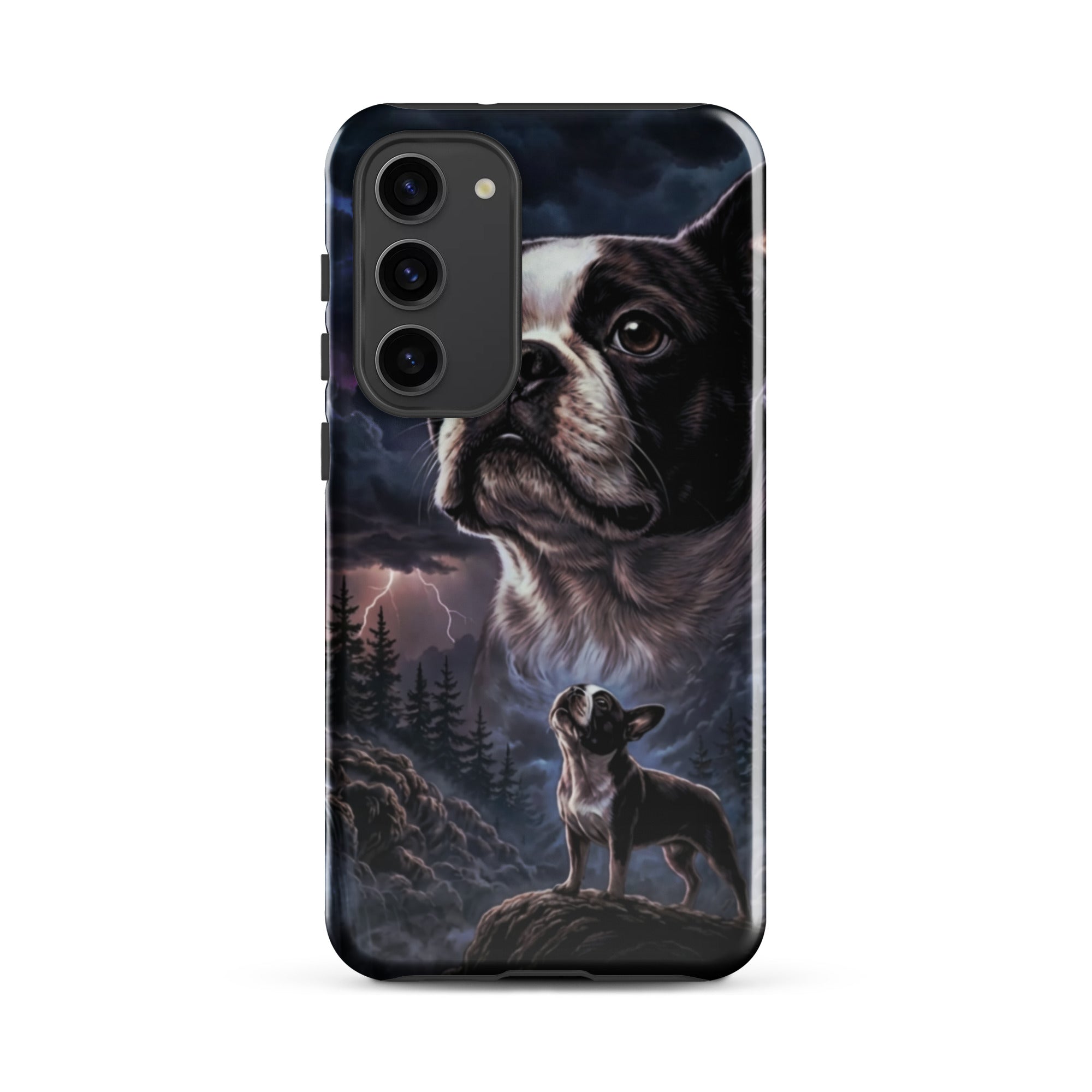 Storm Guardian – Majestic Boston Terrier Night Art Tough Case for Samsung . Glossy Samsung Galaxy S23 Plus