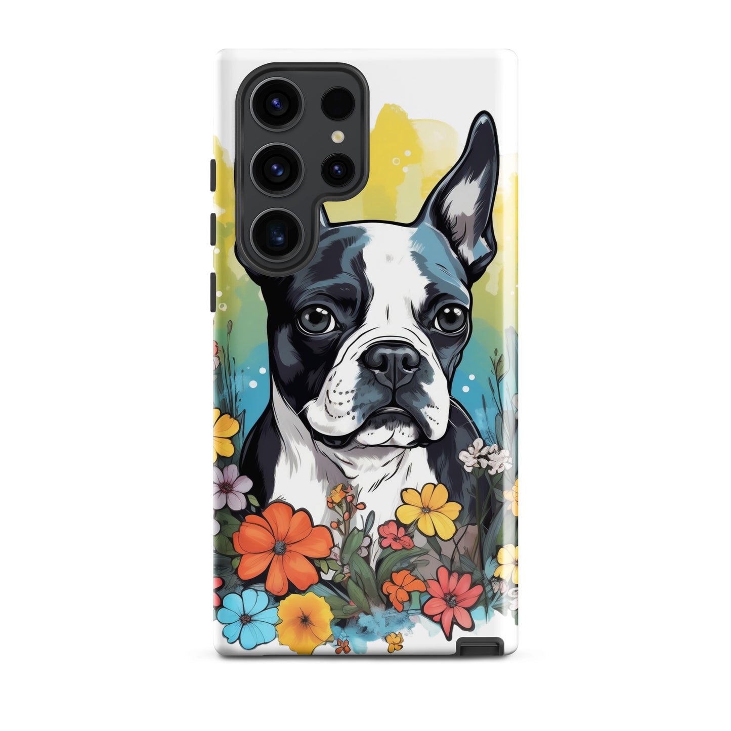 Boston Terrier Surrounded By Flowers Tough case for Samsung