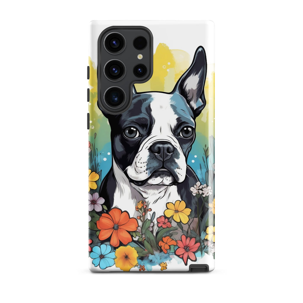 Boston Terrier Surrounded By Flowers Tough case for Samsung
