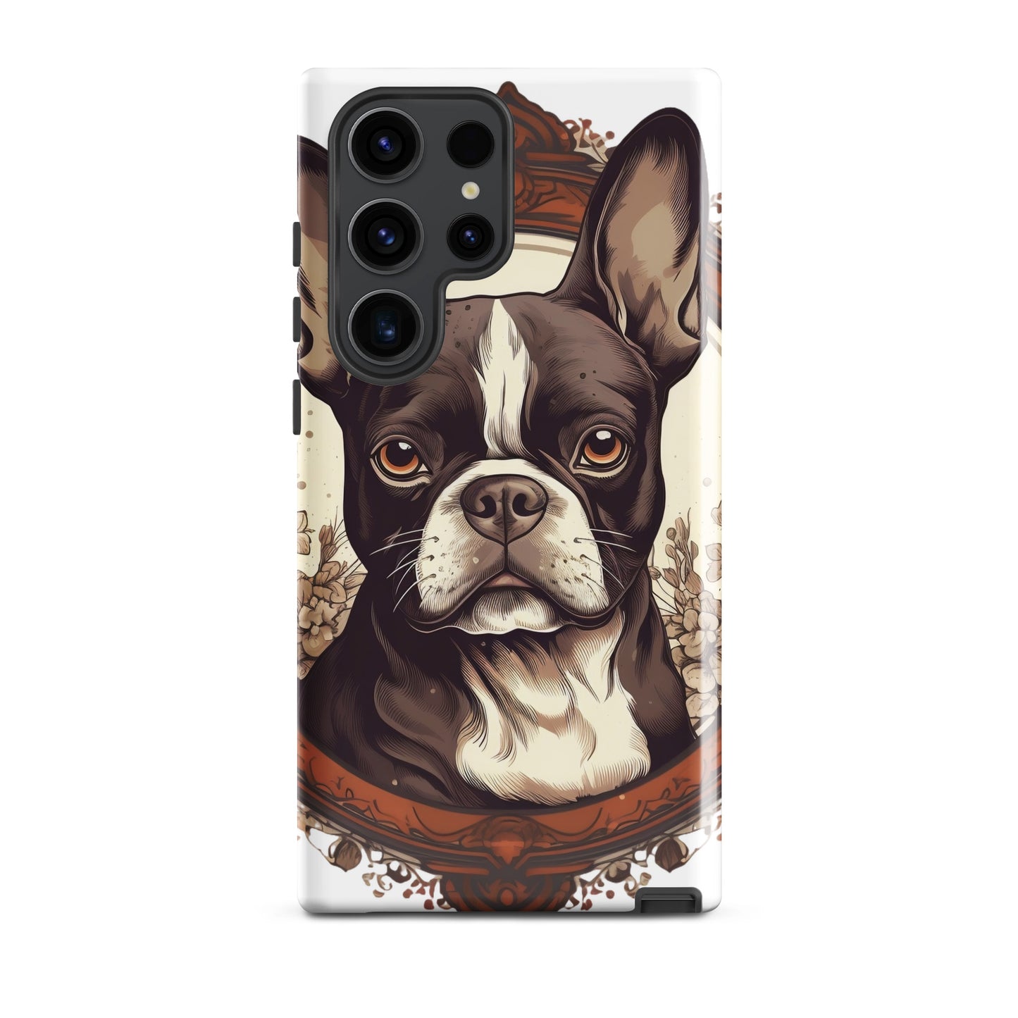 Vintage-Inspired Red Brown Boston Terrier Tough case for Samsung . Glossy Samsung Galaxy S23 Ultra