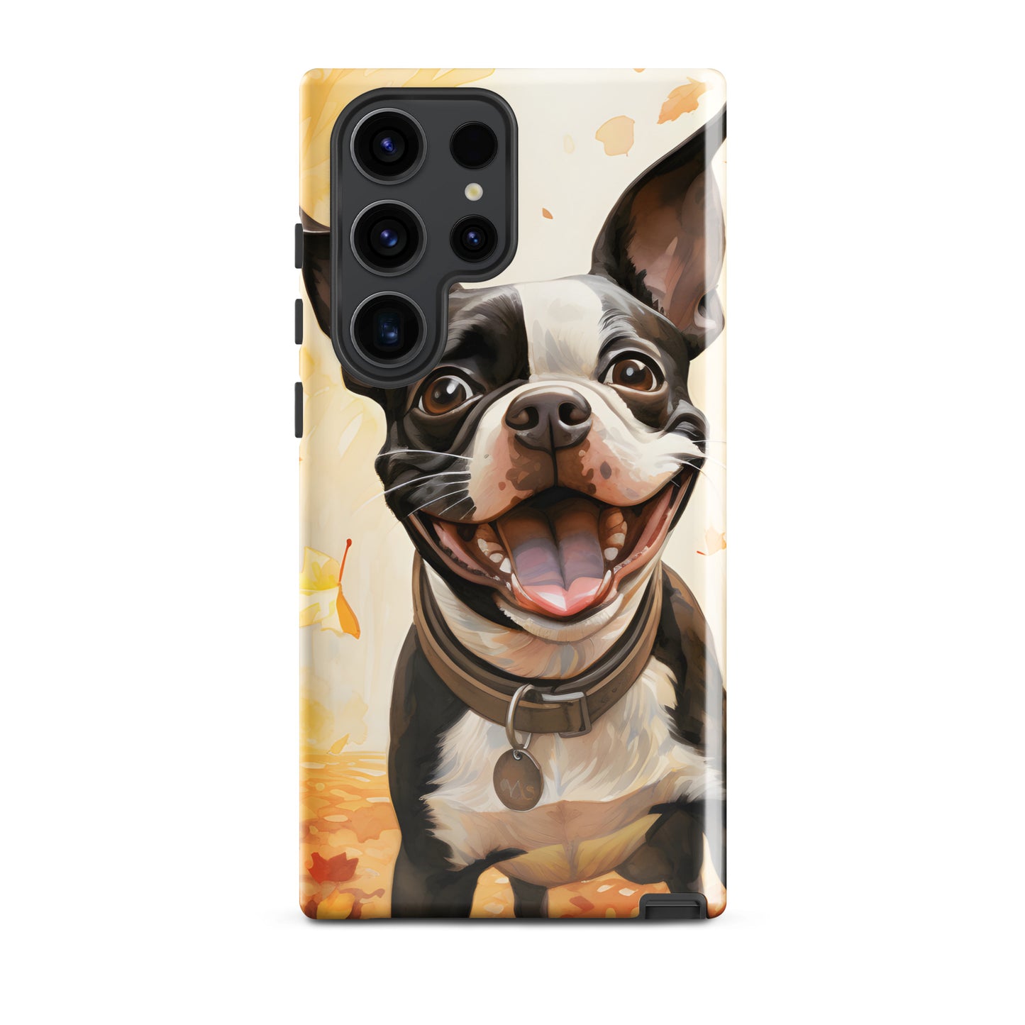 Cheerful Boston Terrier Dog Exploring A Park Watercolor Tough case for Samsung . Glossy Samsung Galaxy S23 Ultra