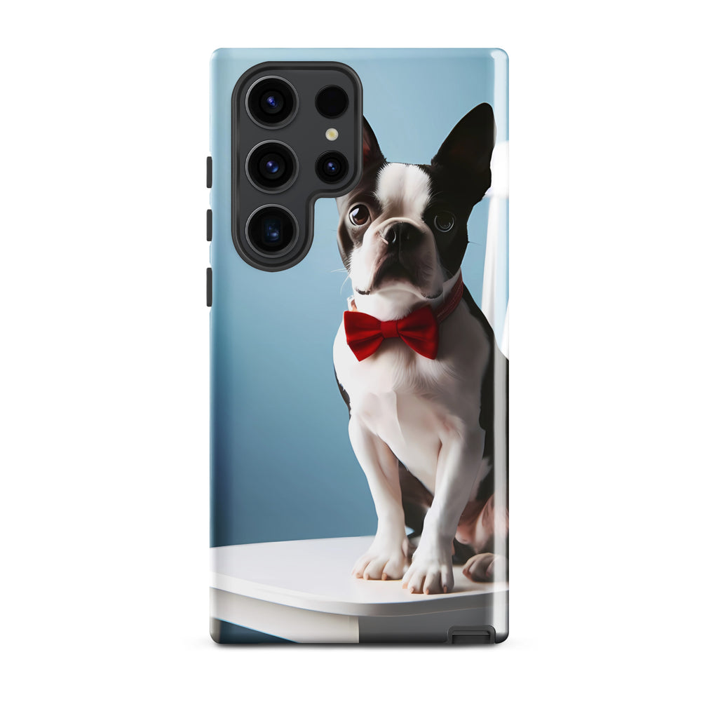 Dapper Boston Terrier in Red Bow Tie Seated on White Chair Tough case for Samsung