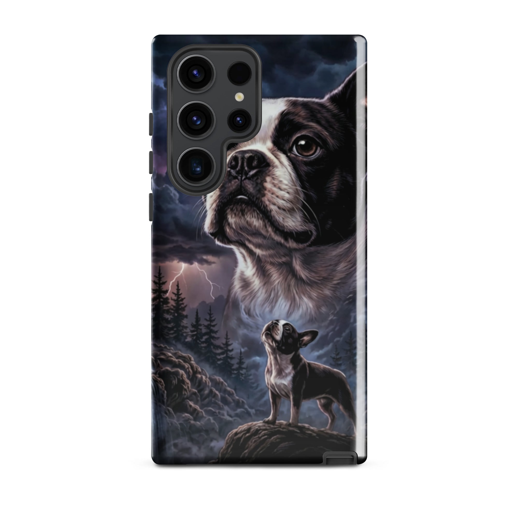 Storm Guardian – Majestic Boston Terrier Night Art Tough Case for Samsung . Glossy Samsung Galaxy S23 Ultra