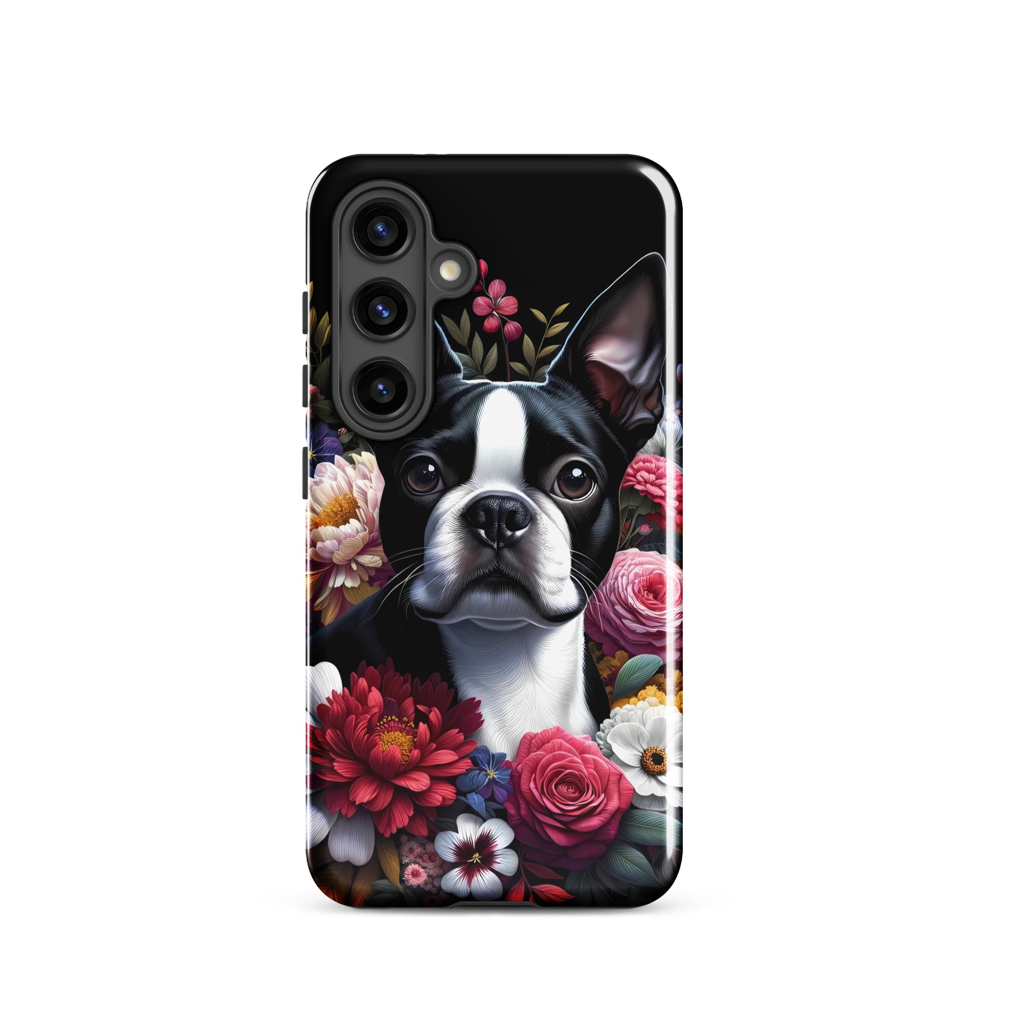 Floral Boston Terrier Dog Tough case for Samsung