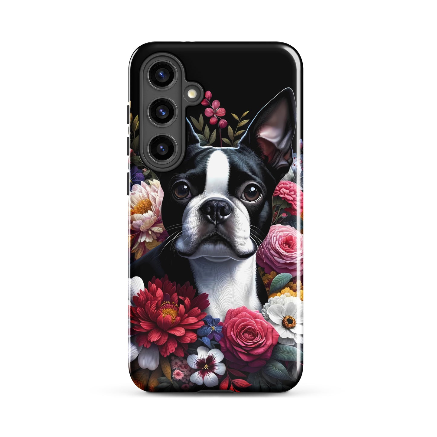 Floral Boston Terrier Dog Tough case for Samsung