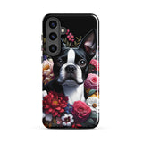 Floral Boston Terrier Dog Tough case for Samsung