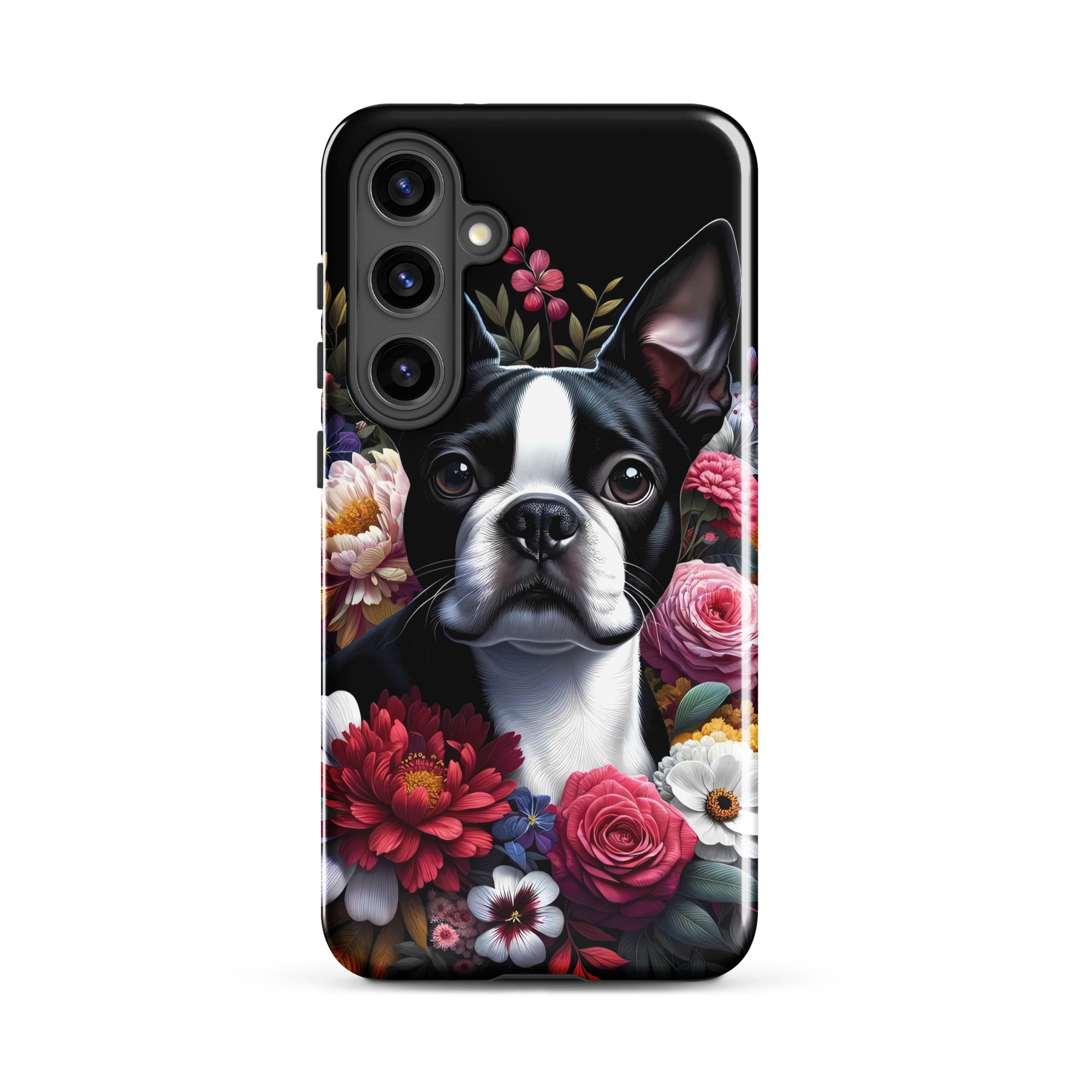 Floral Boston Terrier Dog Tough case for Samsung