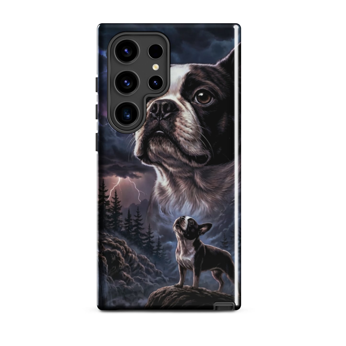Storm Guardian – Majestic Boston Terrier Night Art Tough Case for Samsung . Glossy Samsung Galaxy S24 Ultra