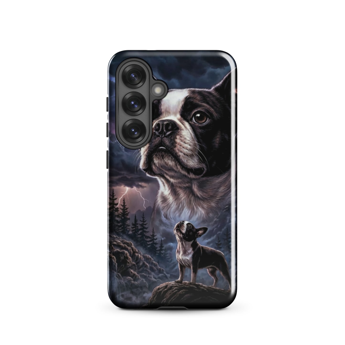 Storm Guardian – Majestic Boston Terrier Night Art Tough Case for Samsung . Glossy Samsung Galaxy S25