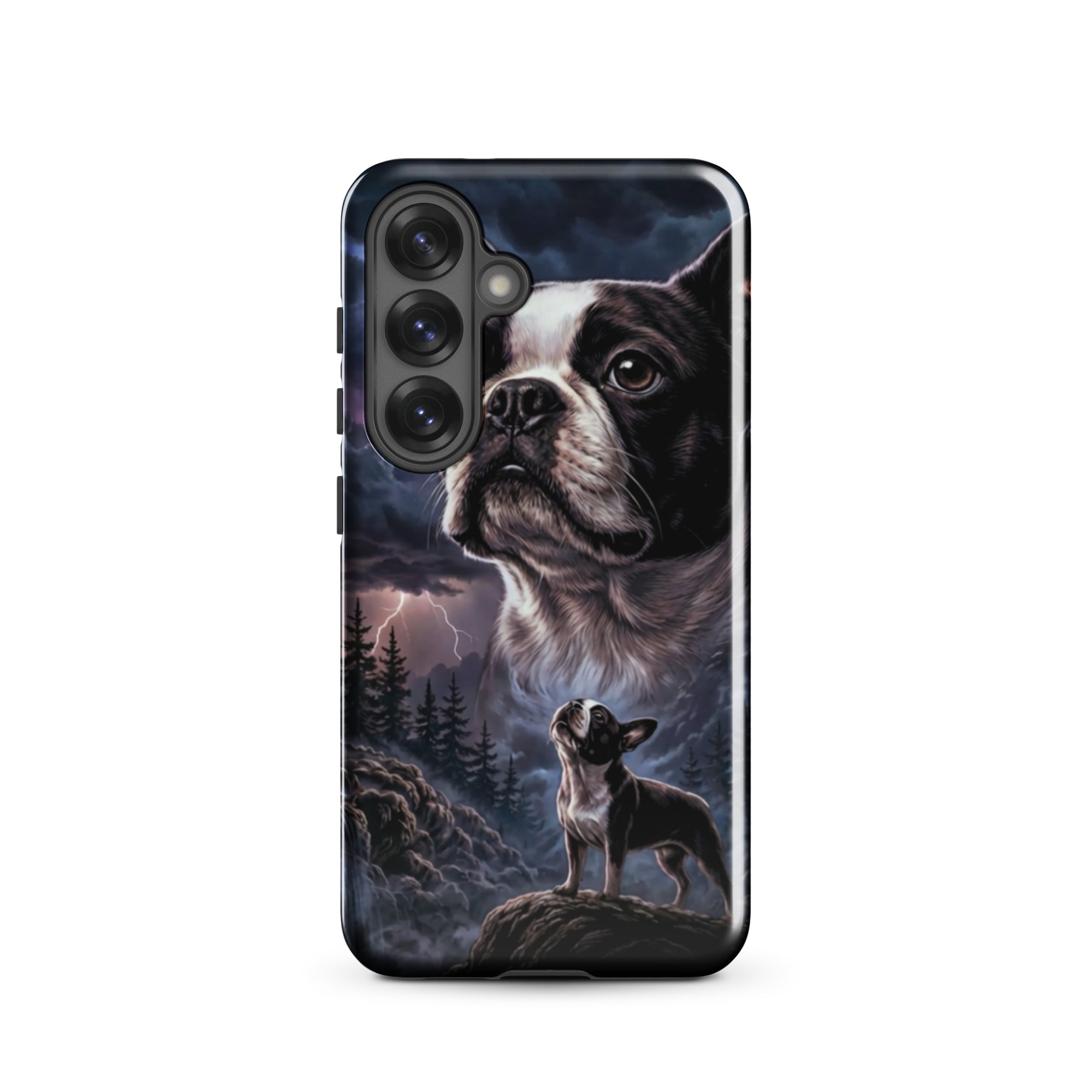 Storm Guardian – Majestic Boston Terrier Night Art Tough Case for Samsung . Glossy Samsung Galaxy S25