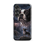 Storm Guardian – Majestic Boston Terrier Night Art Tough Case for Samsung . Glossy Samsung Galaxy S25 Plus