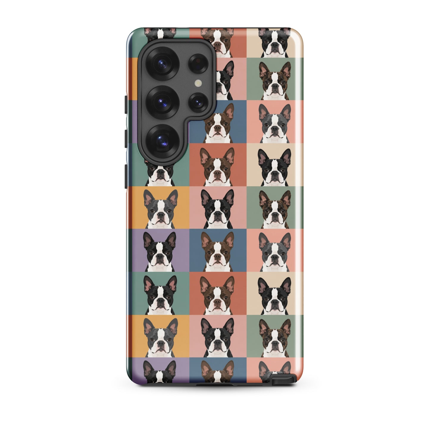 Pop Art Style Colored Boston Terriers Modern Tiles Pattern Tough Case for Samsung . Glossy Samsung Galaxy S25 Ultra
