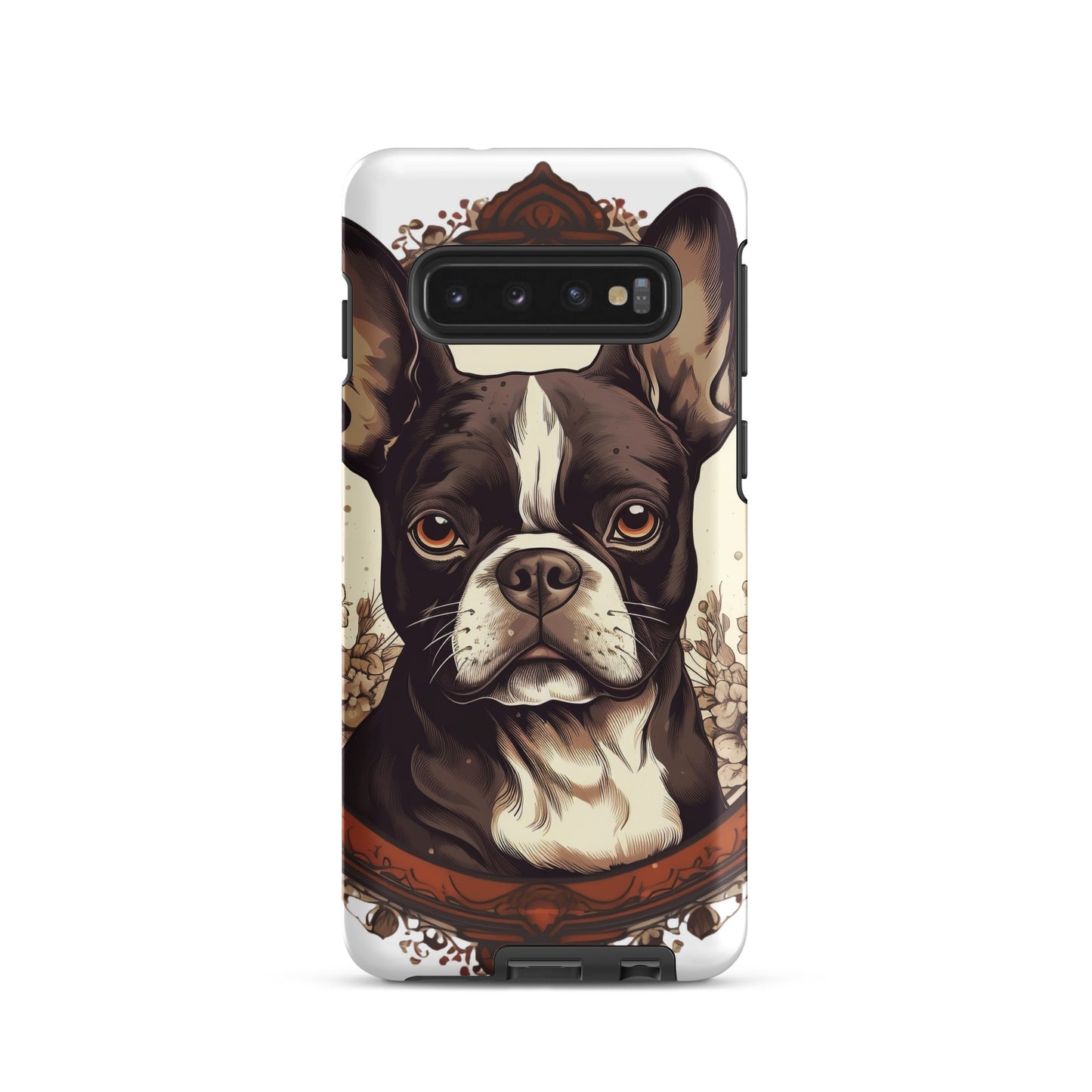 Vintage-Inspired Red Brown Boston Terrier Tough case for Samsung . Matte Samsung Galaxy S10