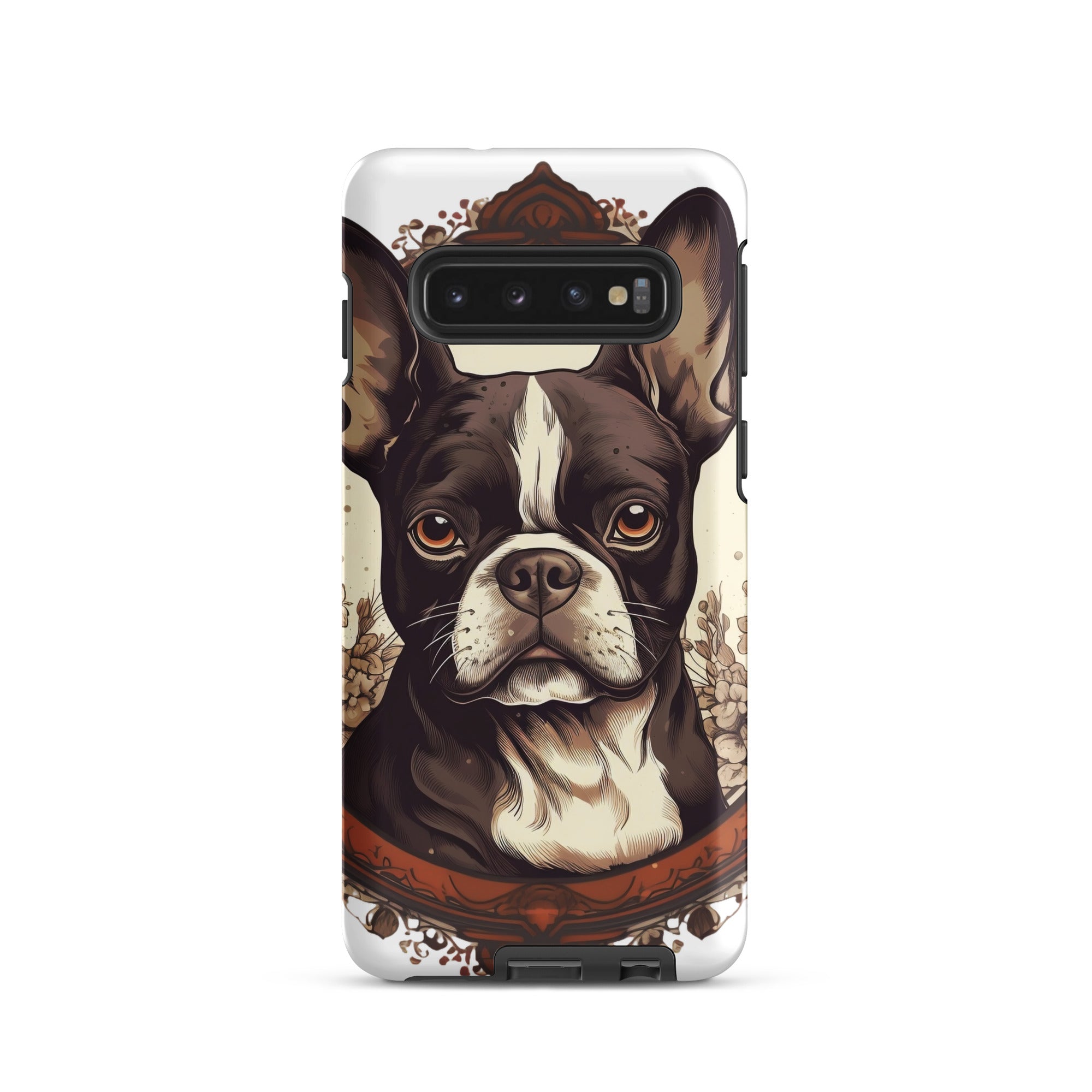 Vintage-Inspired Red Brown Boston Terrier Tough case for Samsung . Matte Samsung Galaxy S10