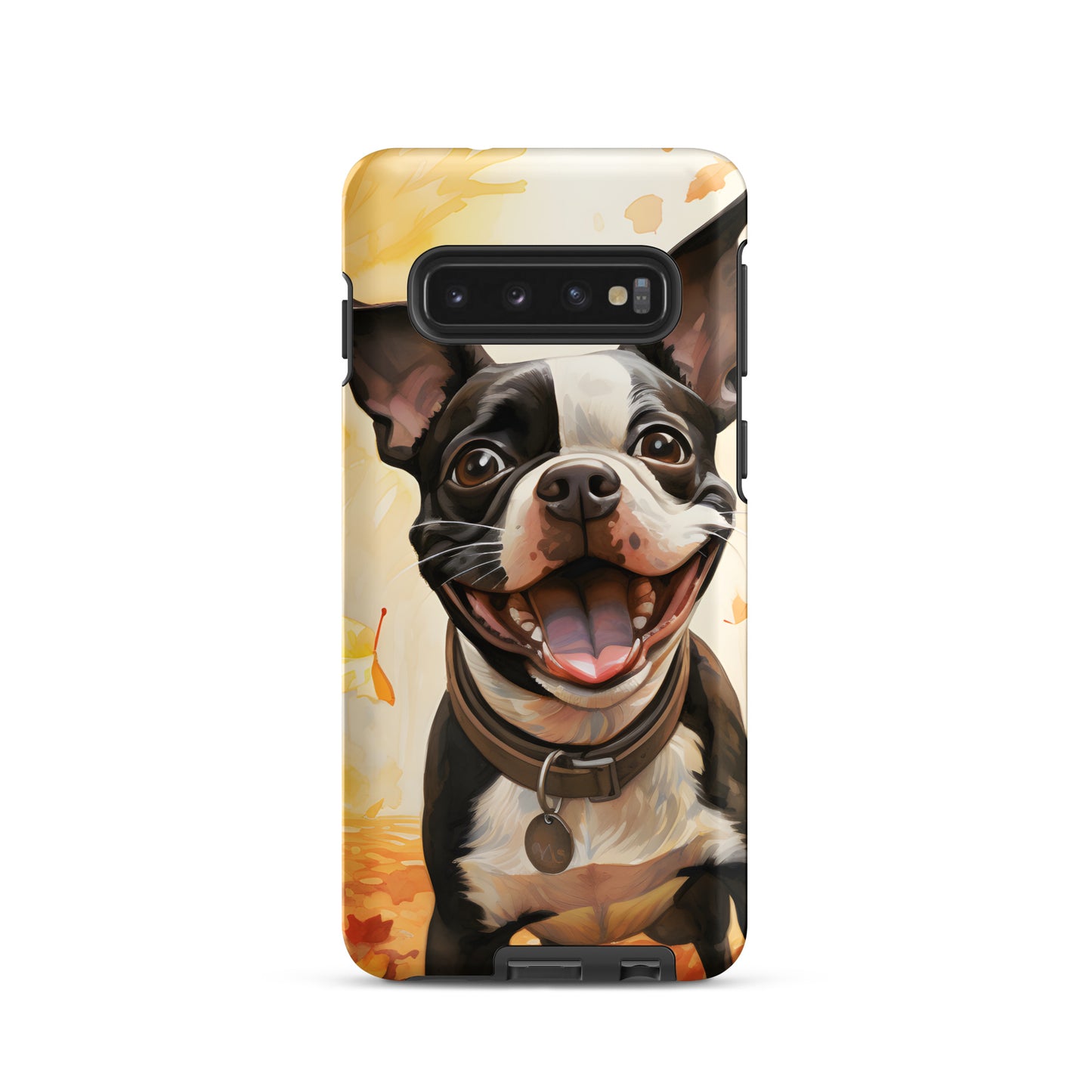 Cheerful Boston Terrier Dog Exploring A Park Watercolor Tough case for Samsung . Matte Samsung Galaxy S10