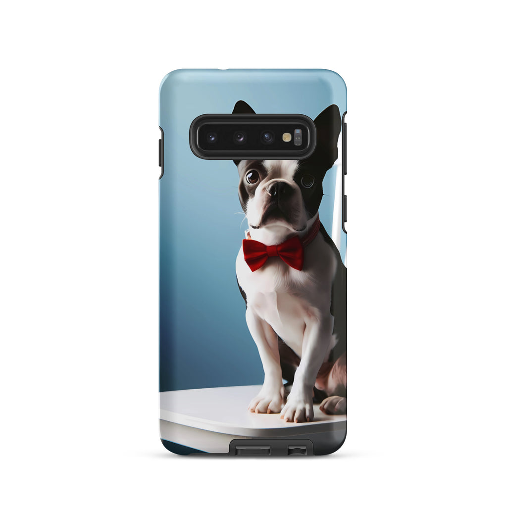 Dapper Boston Terrier in Red Bow Tie Seated on White Chair Tough case for Samsung