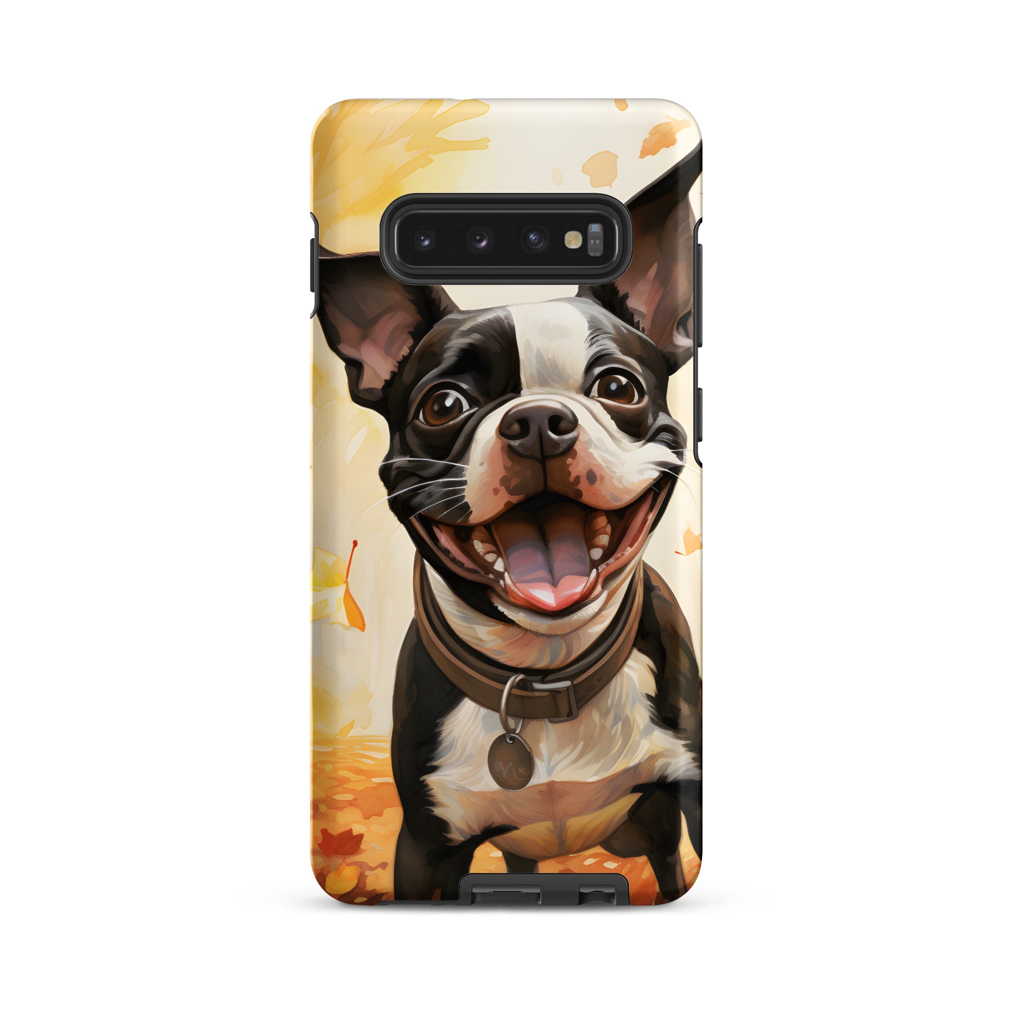 Cheerful Boston Terrier Dog Exploring A Park Watercolor Tough case for Samsung . Matte Samsung Galaxy S10 Plus