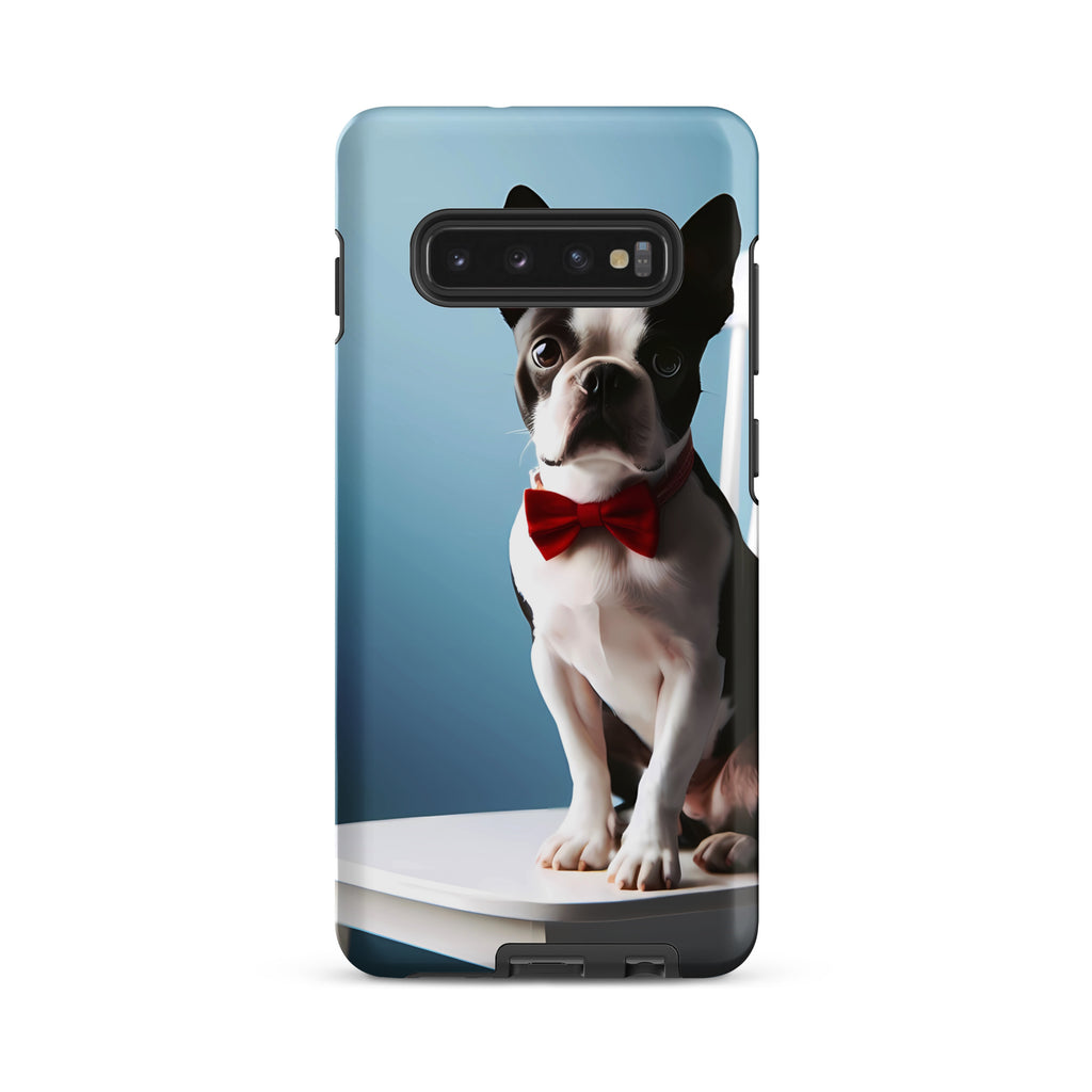 Dapper Boston Terrier in Red Bow Tie Seated on White Chair Tough case for Samsung