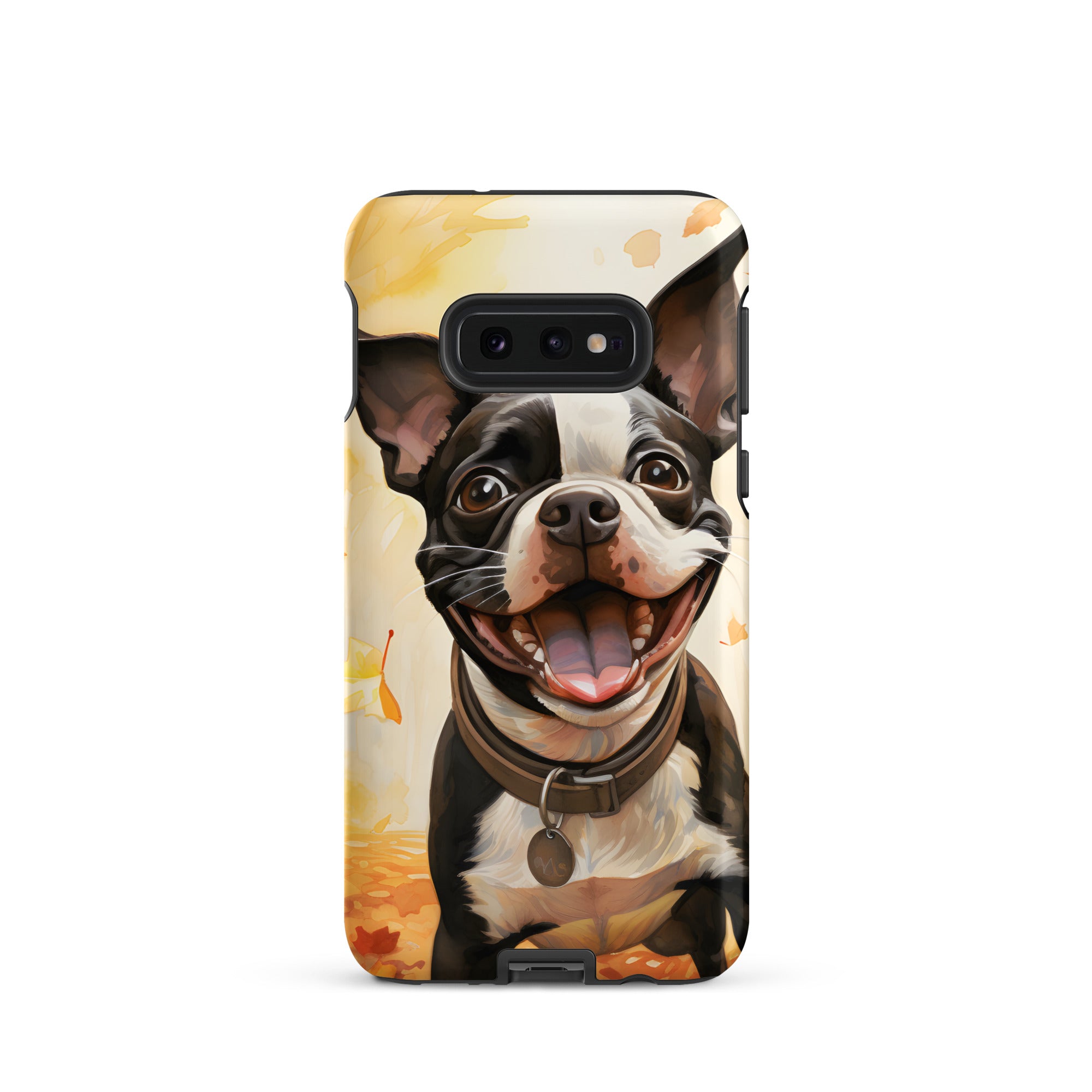 Cheerful Boston Terrier Dog Exploring A Park Watercolor Tough case for Samsung . Matte Samsung Galaxy S10e
