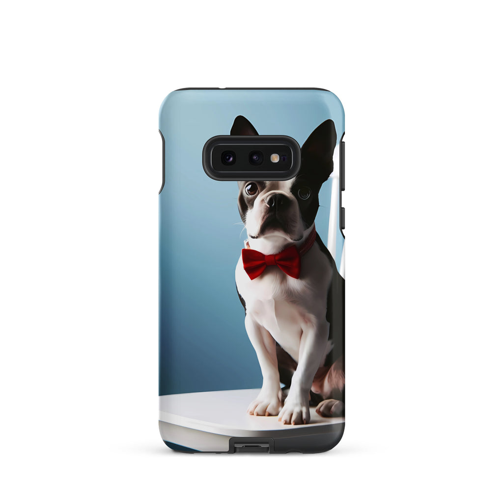 Dapper Boston Terrier in Red Bow Tie Seated on White Chair Tough case for Samsung