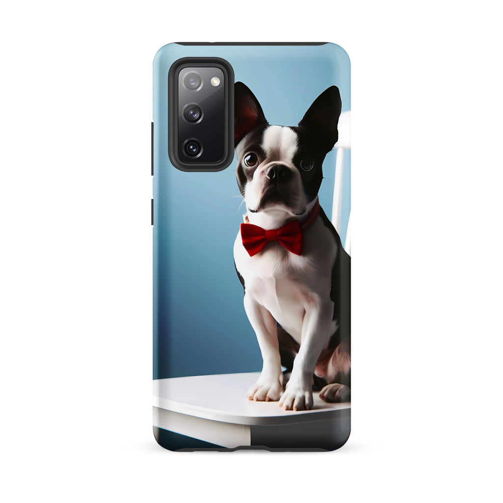 Dapper Boston Terrier in Red Bow Tie Seated on White Chair Tough case for Samsung