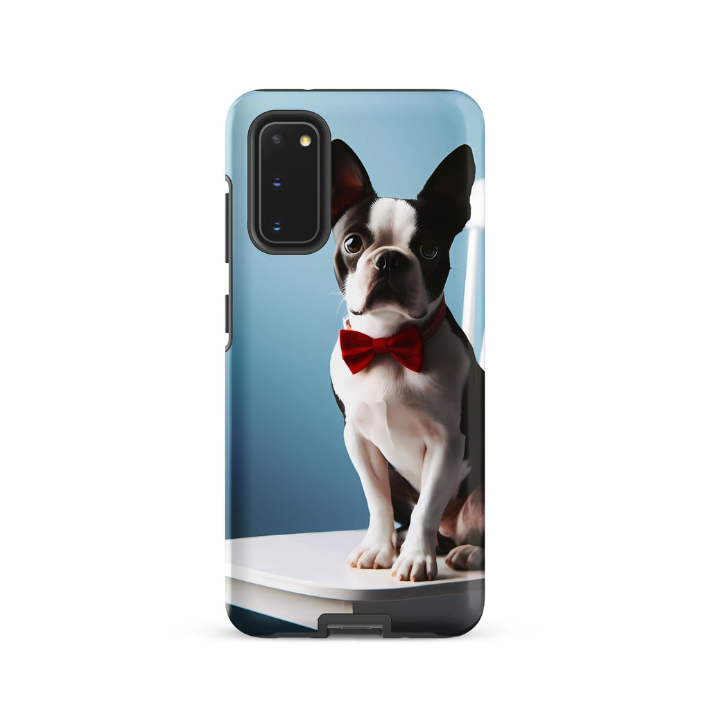 Dapper Boston Terrier in Red Bow Tie Seated on White Chair Tough case for Samsung