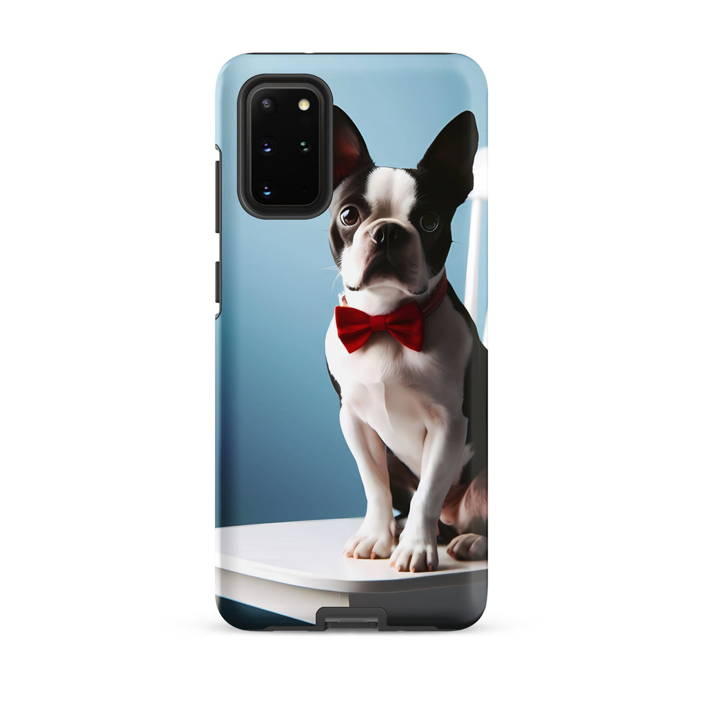 Dapper Boston Terrier in Red Bow Tie Seated on White Chair Tough case for Samsung