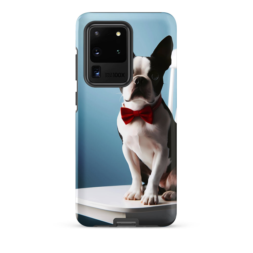 Dapper Boston Terrier in Red Bow Tie Seated on White Chair Tough case for Samsung