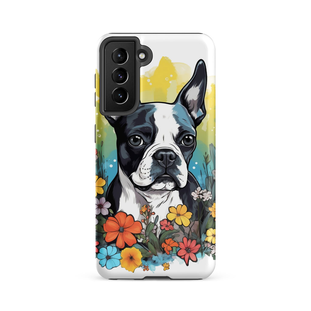 Boston Terrier Surrounded By Flowers Tough case for Samsung
