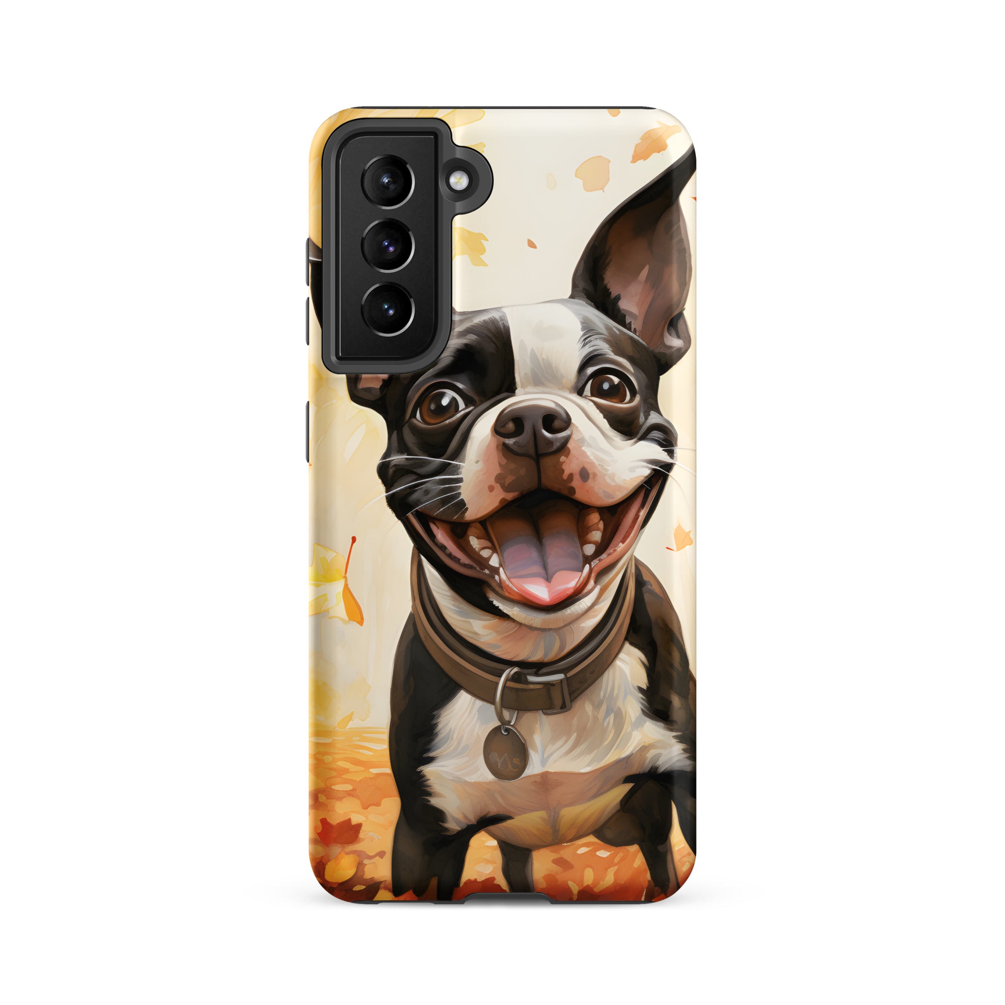 Cheerful Boston Terrier Dog Exploring A Park Watercolor Tough case for Samsung . Matte Samsung Galaxy S21 FE