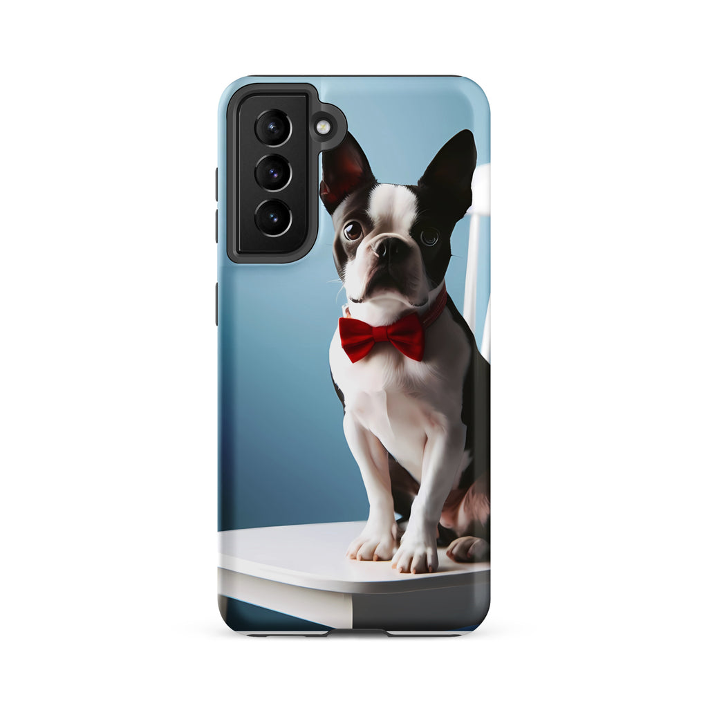 Dapper Boston Terrier in Red Bow Tie Seated on White Chair Tough case for Samsung