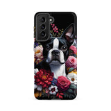 Floral Boston Terrier Dog Tough case for Samsung