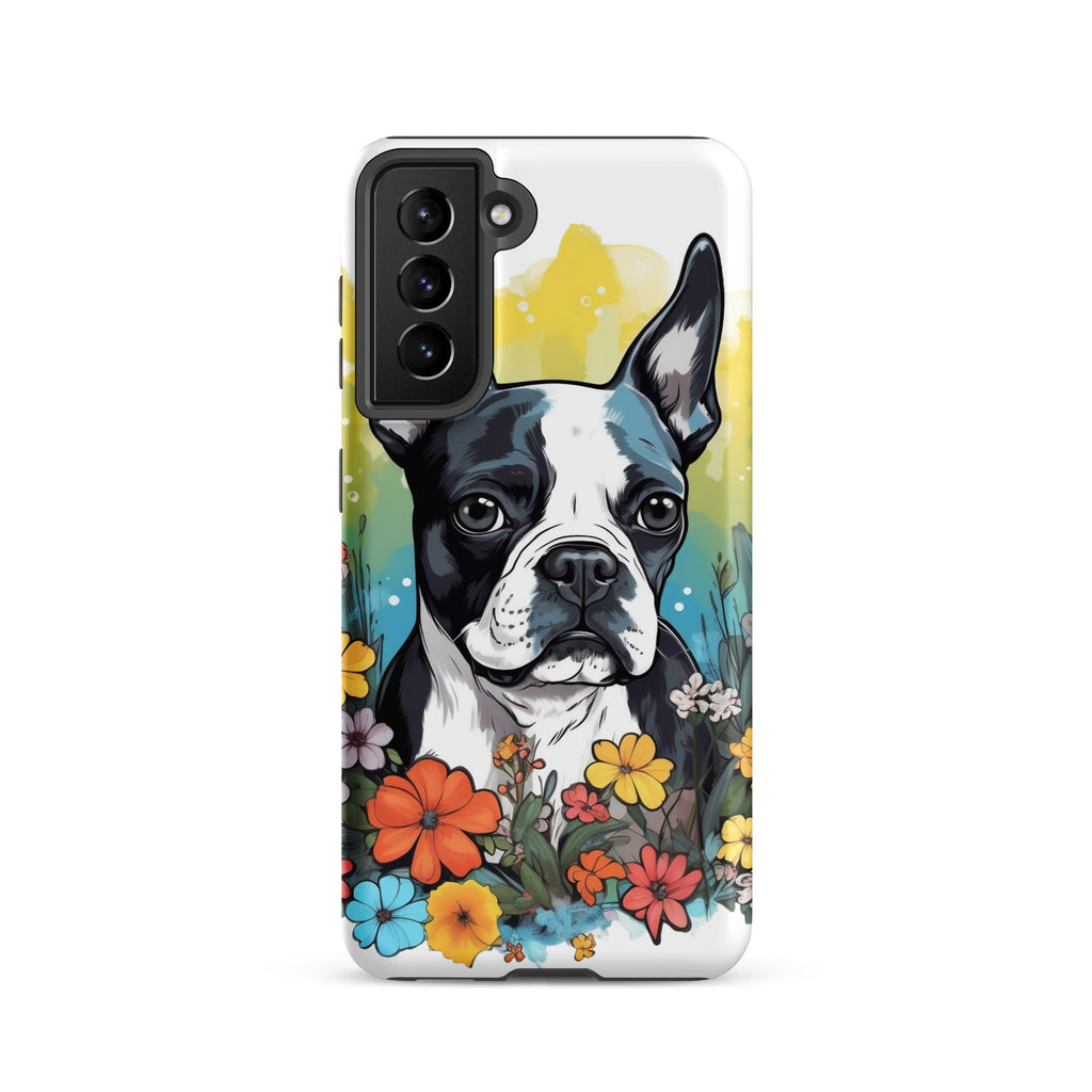 Boston Terrier Surrounded By Flowers Tough case for Samsung