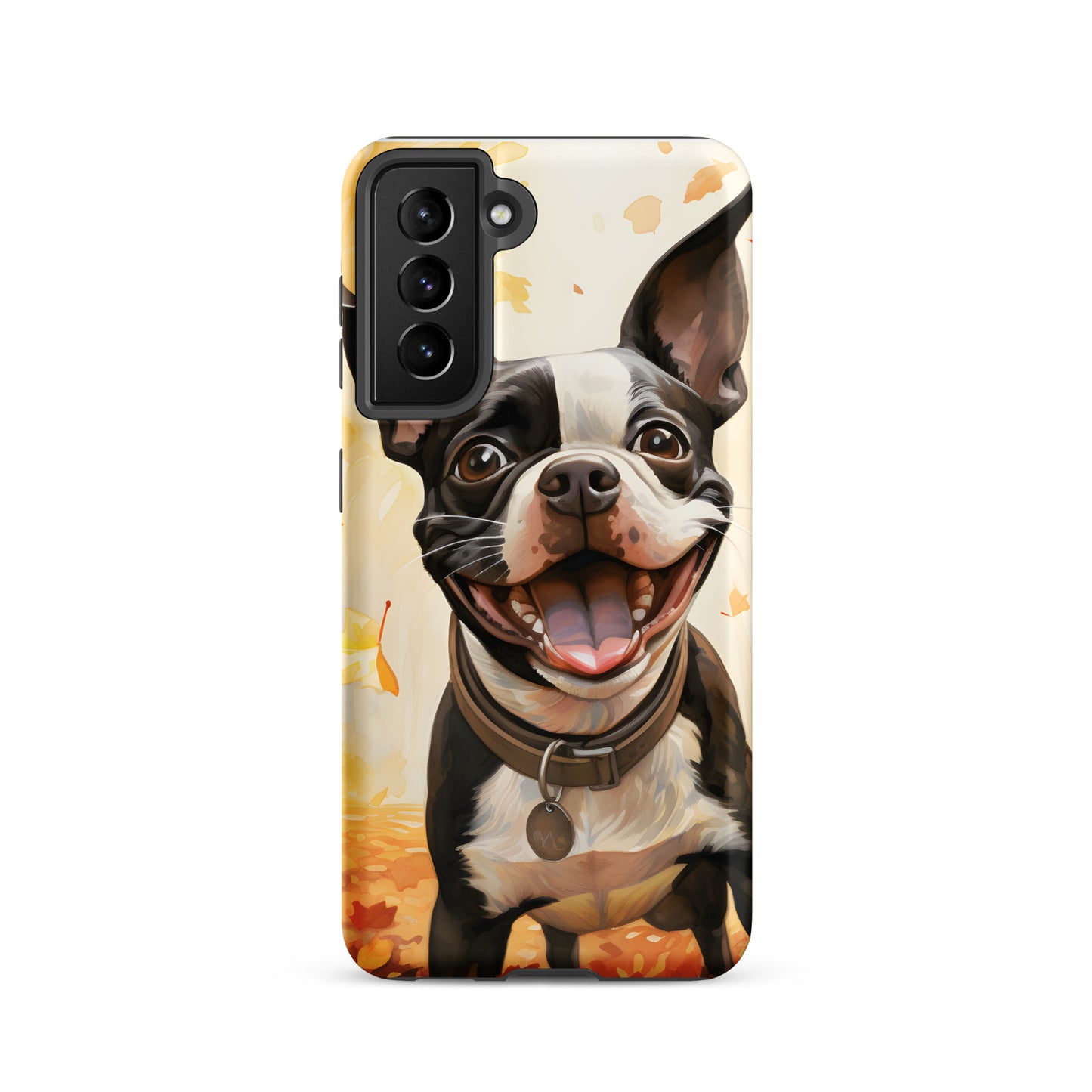 Cheerful Boston Terrier Dog Exploring A Park Watercolor Tough case for Samsung . Matte Samsung Galaxy S21