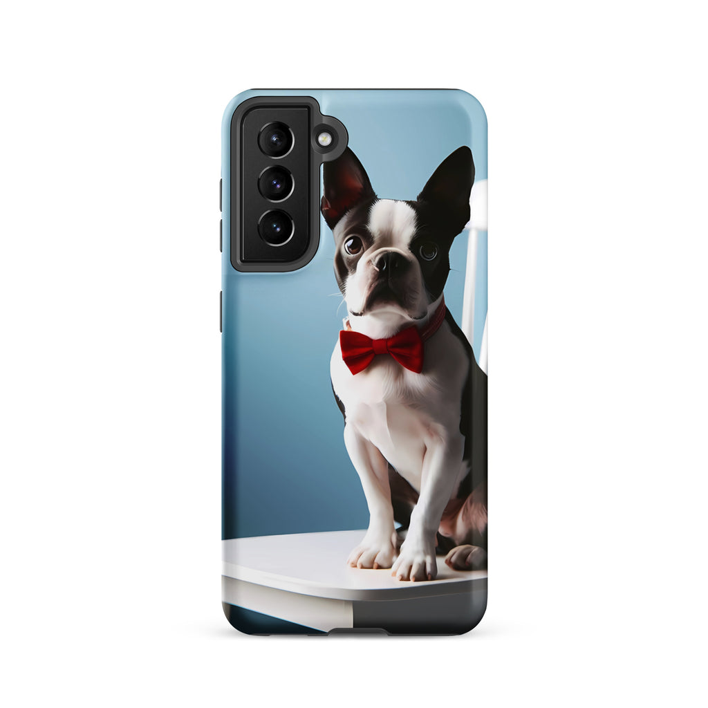 Dapper Boston Terrier in Red Bow Tie Seated on White Chair Tough case for Samsung