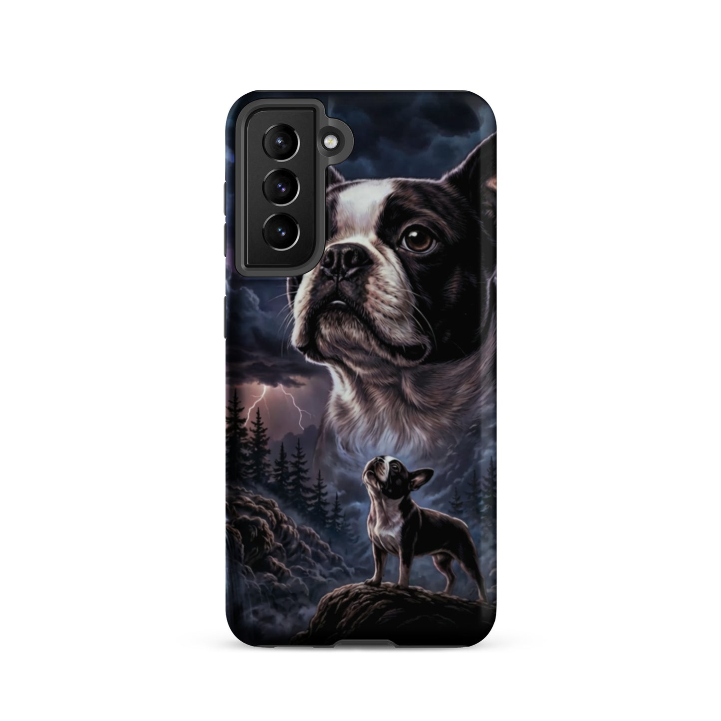 Storm Guardian – Majestic Boston Terrier Night Art Tough Case for Samsung . Matte Samsung Galaxy S21