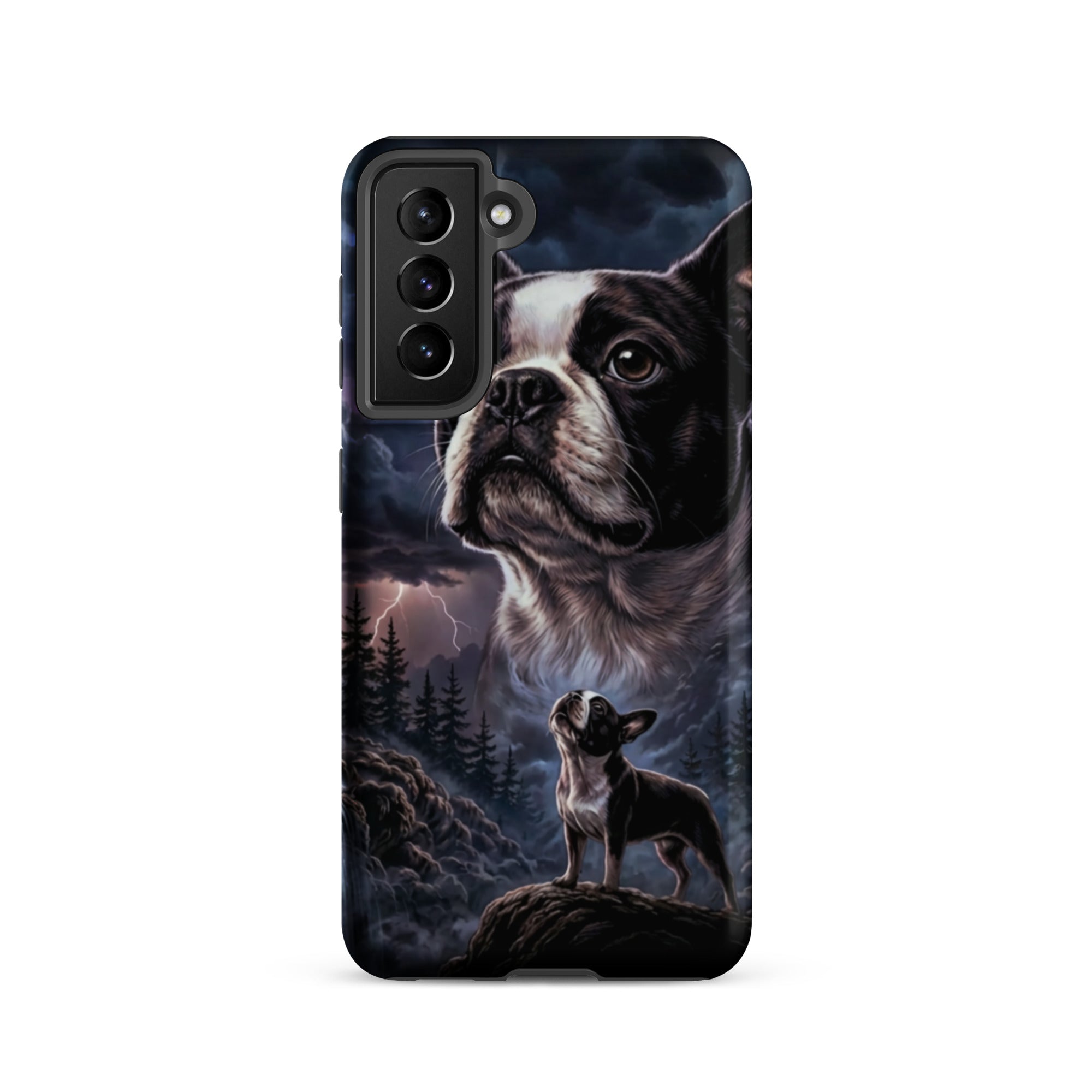 Storm Guardian – Majestic Boston Terrier Night Art Tough Case for Samsung . Matte Samsung Galaxy S21
