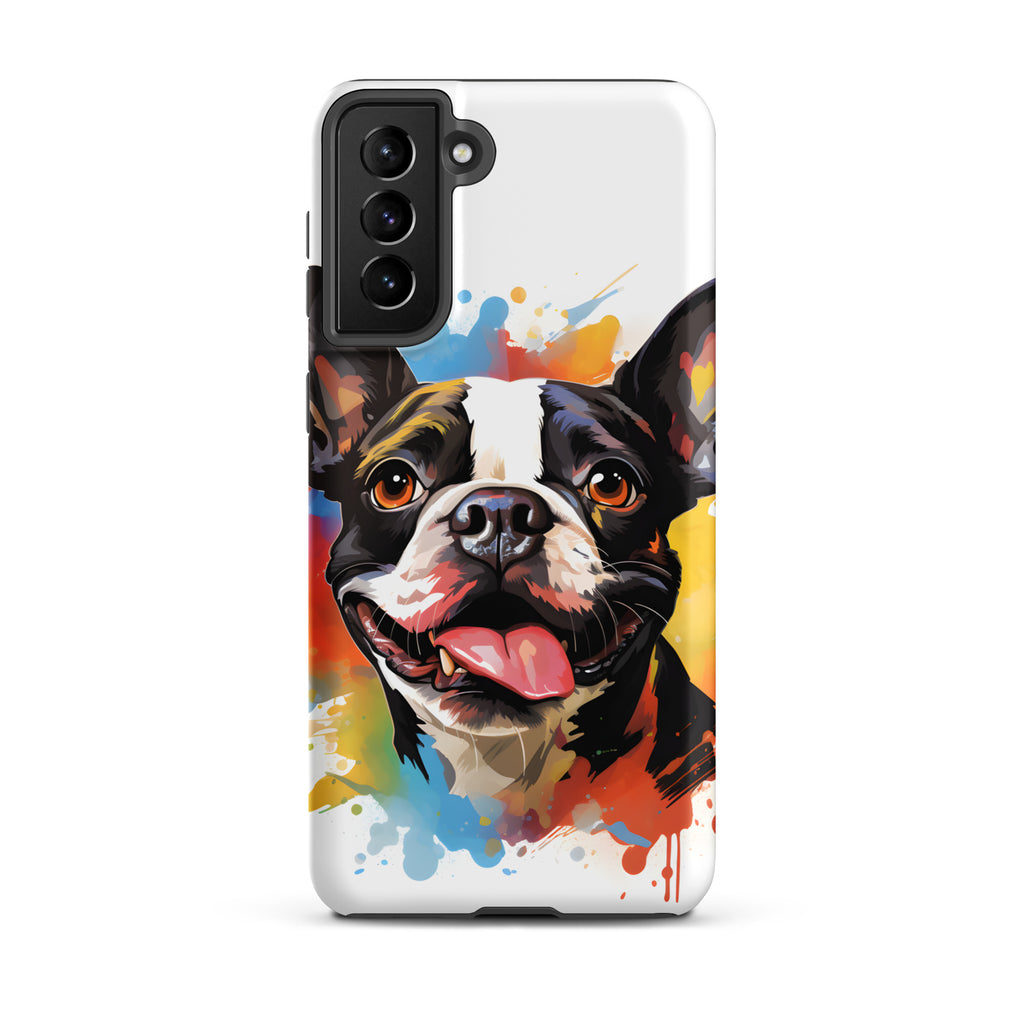 Colorful Playful Boston Terrier Dog Splash Art Tough case for Samsung