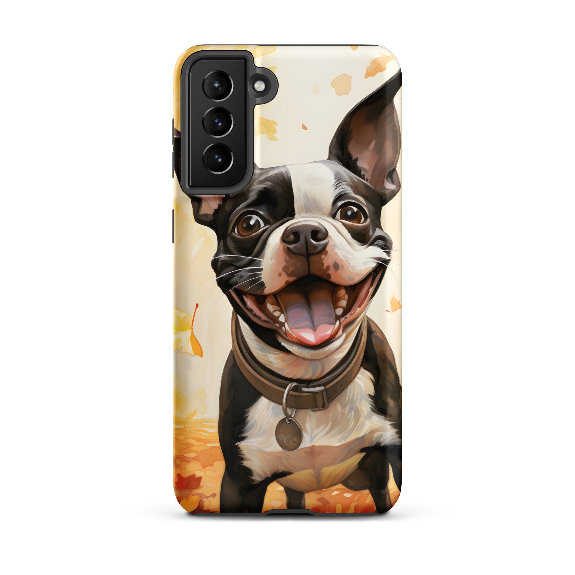 Cheerful Boston Terrier Dog Exploring A Park Watercolor Tough case for Samsung . Matte Samsung Galaxy S21 Plus