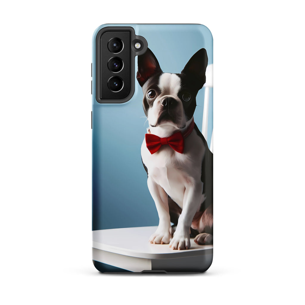 Dapper Boston Terrier in Red Bow Tie Seated on White Chair Tough case for Samsung