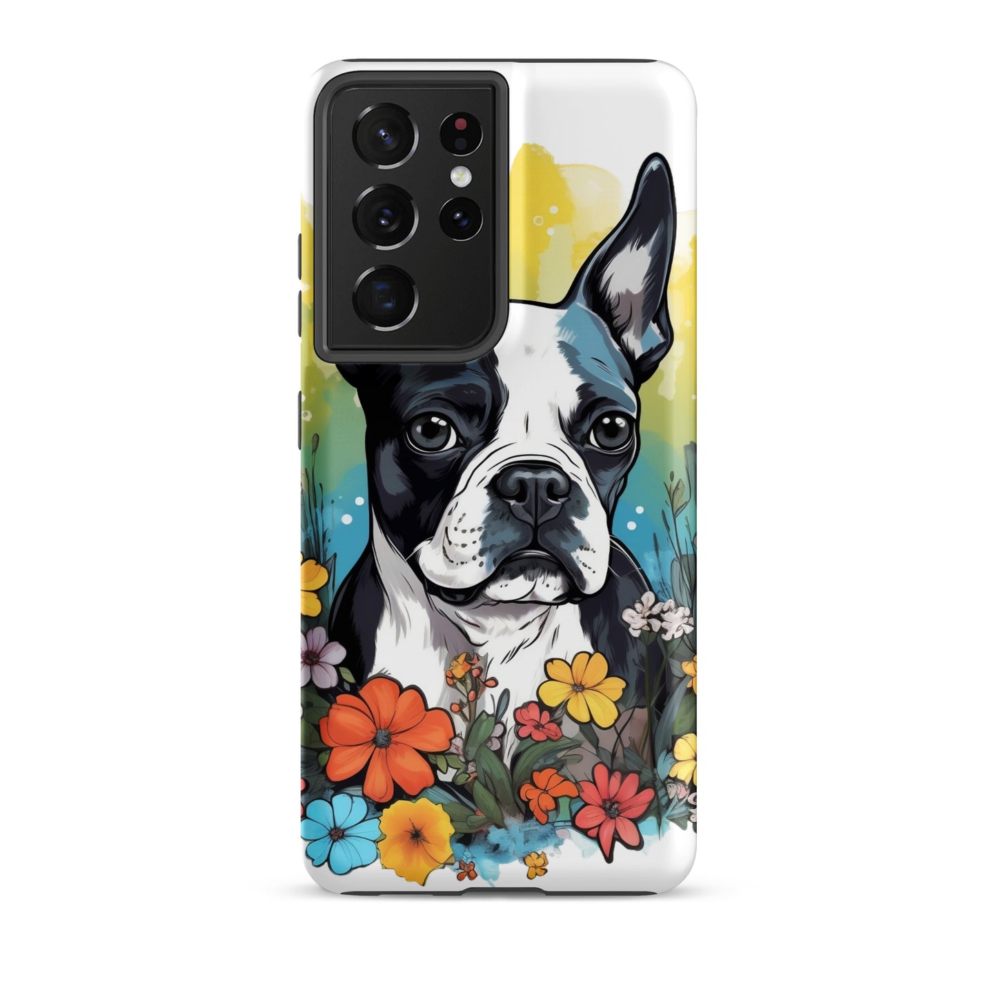 Boston Terrier Surrounded By Flowers Tough case for Samsung