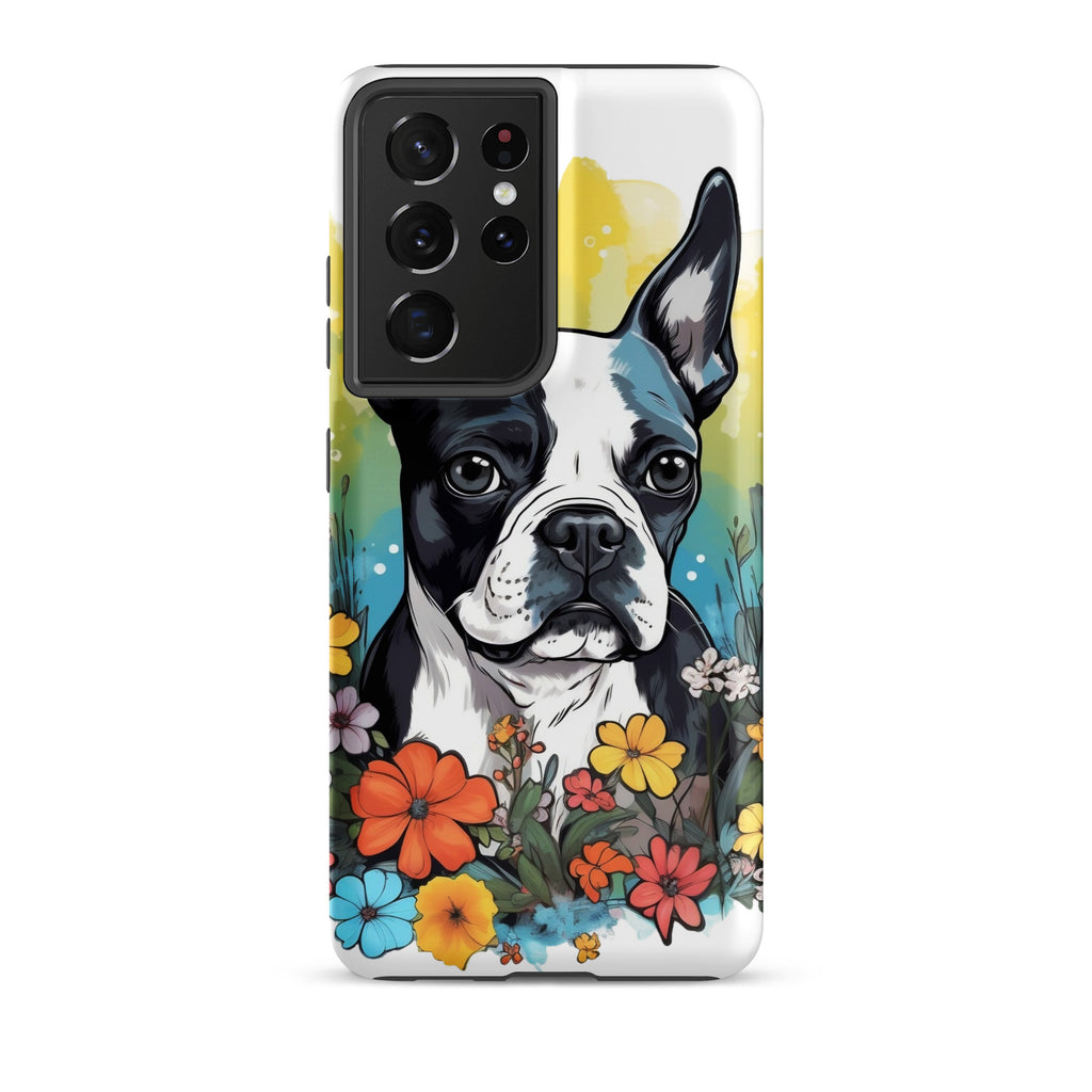 Boston Terrier Surrounded By Flowers Tough case for Samsung