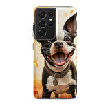 Cheerful Boston Terrier Dog Exploring A Park Watercolor Tough case for Samsung . Matte Samsung Galaxy S21 Ultra