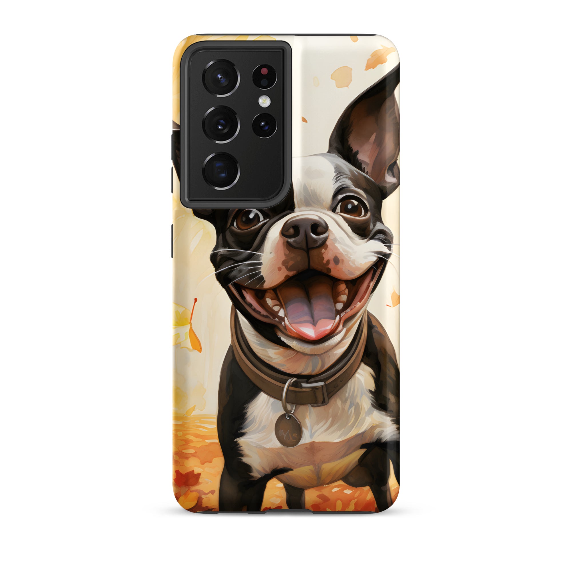 Cheerful Boston Terrier Dog Exploring A Park Watercolor Tough case for Samsung . Matte Samsung Galaxy S21 Ultra