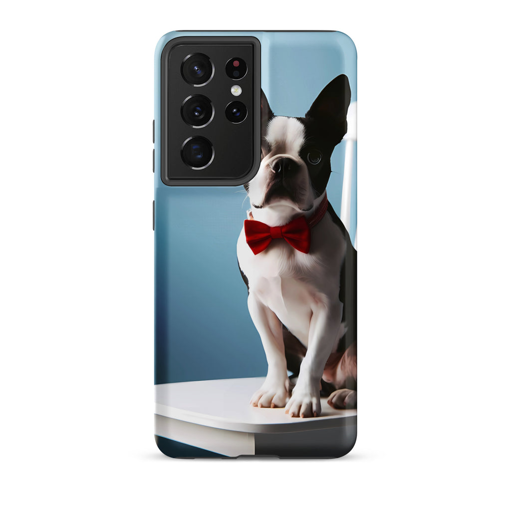 Dapper Boston Terrier in Red Bow Tie Seated on White Chair Tough case for Samsung