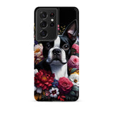 Floral Boston Terrier Dog Tough case for Samsung