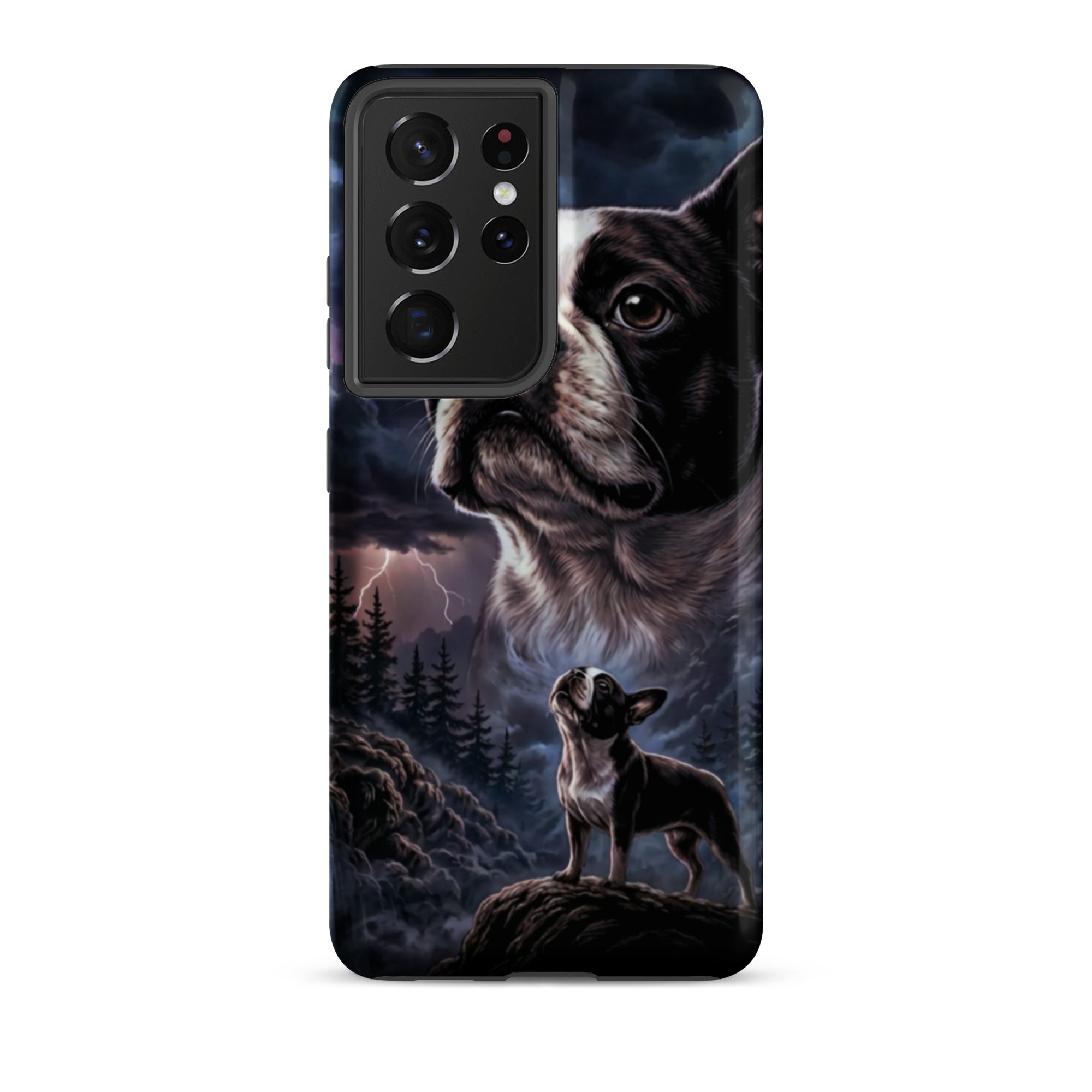 Storm Guardian – Majestic Boston Terrier Night Art Tough Case for Samsung . Matte Samsung Galaxy S21 Ultra