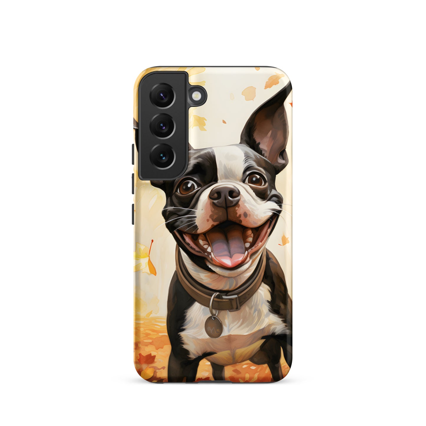 Cheerful Boston Terrier Dog Exploring A Park Watercolor Tough case for Samsung . Matte Samsung Galaxy S22